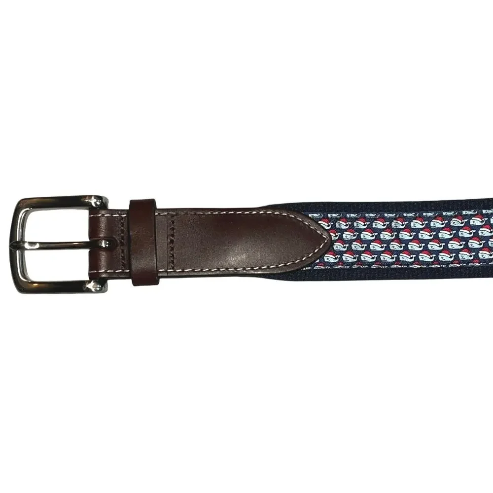Vineyard Vines Boys Whale Belt, Santa Hat Holiday Print, Leather & Canvas